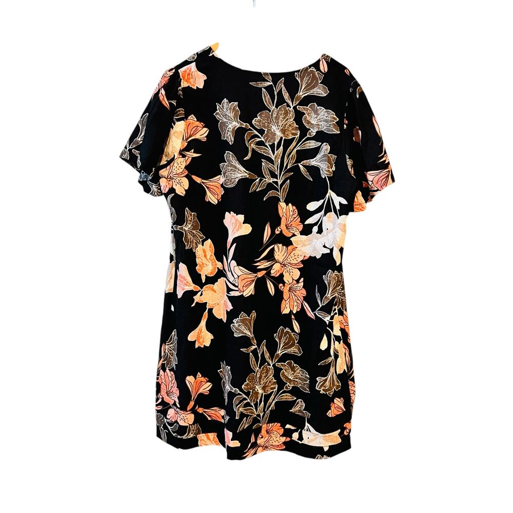 Nicole Miller Linen Blend Floral Short Sleeve Dress Size XL NEW Black Multi - Picture 3 of 9